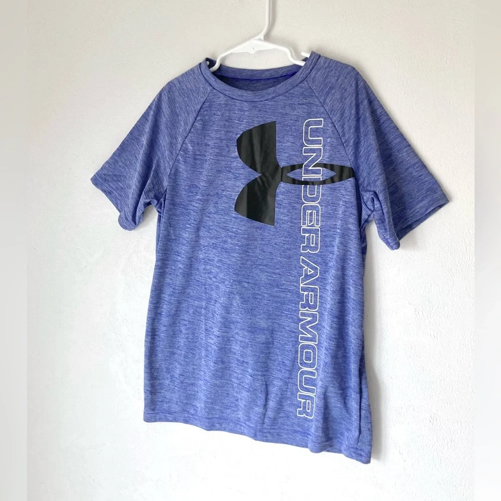NWT Under Armour Tech Split Logo Hybrid T-Shirt Blue Size M